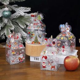 Transparante Santa Eve Packing Box Christmas Claus Sneeuwman Elk Apple Case Kinder snoeppakket dozen Xmas Party Decor Th0408 Es