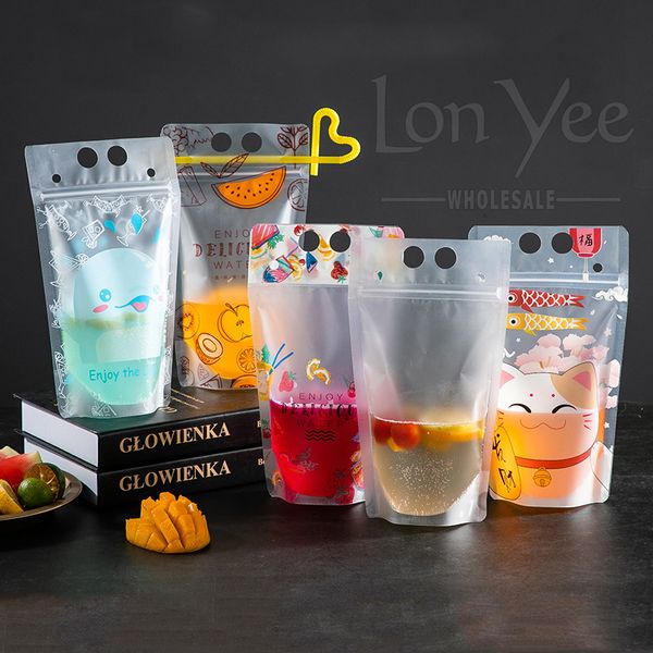 Transparent Auto Seal Drinkware Sac Avec Paille Givré En Plastique Boisson DIY Potable Récipient Boisson Sacs Parti Jus De Fruits Boissons Poche WVT0437