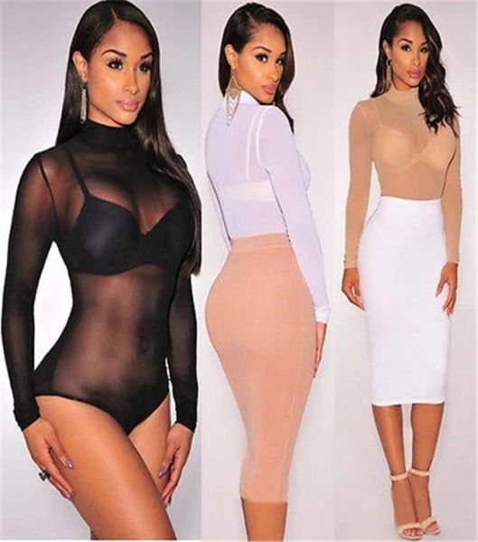 Transparente Sexy Intimates Body de malla 5 colores Mono de manga larga Women039s One Sheer Leotard Piece Ropa interior Teddy 3pcs9672877