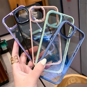 Étui transparent à l'épreuve des chocs pour iPhone 14 13 12 11 Pro Max XR XS MAX Metal Lens Protective Silicone Bumper Clear Cover