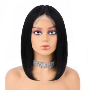 Perruque Lace Frontal Wig naturelle Bob Shor transparente, cheveux vierges, avec Baby Hair, partie centrale, Closure 4x1, pour femmes noires, 5847046