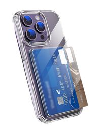 Funda de teléfono transparente con ranura para tarjetas lateral para iPhone 14 Pro Max 13 12 11 X XR XS 7 8 cubierta acrílica anticaída de cuatro esquinas
