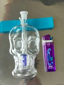 Transparante schedel bone waterpijp, groothandel glazen bongen accessoires, glas water pijp roken