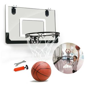 Mini juego de aro de baloncesto para niños, deportes transparentes, tablero trasero inastillable, rebotes con pelota de juguete, borde de acero para colgar en la pared