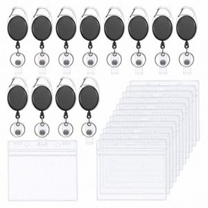 Porte-cartes de travail transparent pour le personnel, Clip de carte rétractable, bobine d'insigne, étui de couverture de carte d'employé, sacs d'identification avec lanière C2eW #