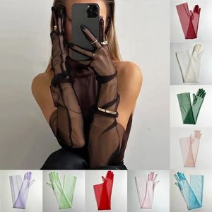 Transparent sunscreen sexy driving gloves women's gloves ultra-thin dress gloves transparent gauze 70cm long women's gloves 231027