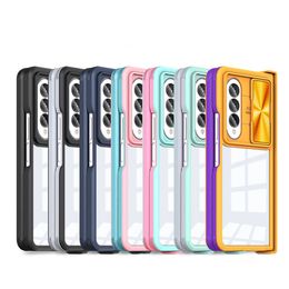 Transparante textuur Kristal metaal CD-textuur mobiele telefoonhoes Samsung Fold4 Schuifvenster TPU PC 2-in-1 stofbeschermingshoes