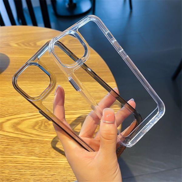 Cajas de teléfono de llamada de botón de galvanoplastia de TPU transparente Funda de protección anti-caída a prueba de golpes 1.5MM para iPhone 11 12 13 14 15 Pro Max Contraportada para Samsung S23 S22 Series