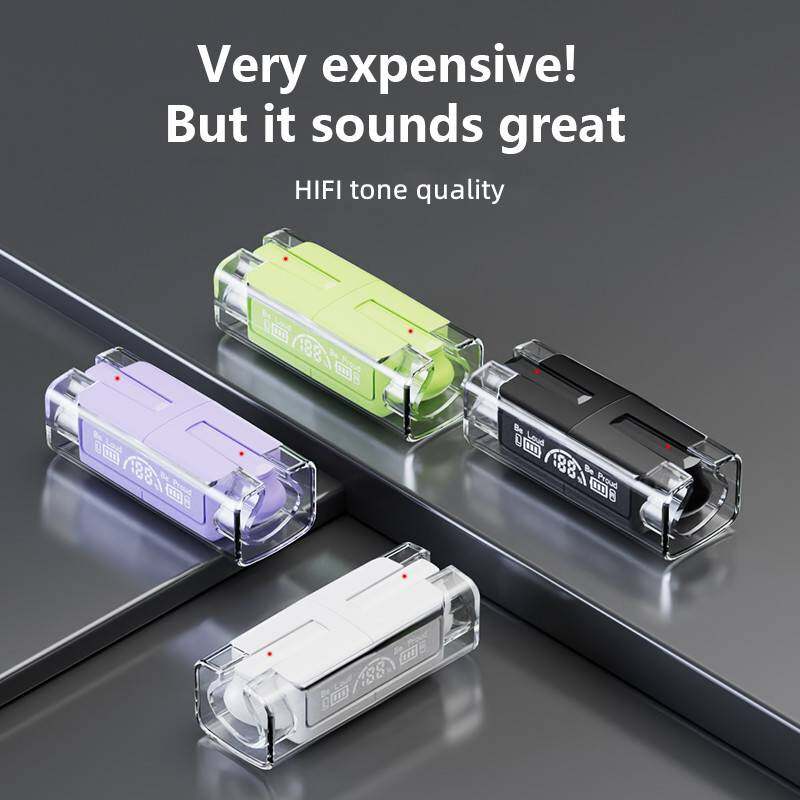 Auricolari Bluetooth wireless Tws trasparenti con microfono Semi-in-ear Enc Chiamata con riduzione del rumore Carica lettore musicale con display digitale