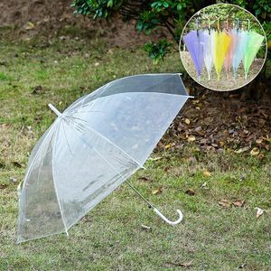 Transparante paraplu's 6 kleuren Clear PVC Lange handgreep Paraplu's huishouden Zondjesdragen Regenbestendige paraplu's