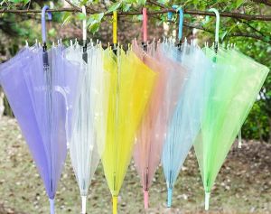 Parapluies transparents transparents parapluies en PVC à poignée longue étanche à 6 couleurs LL