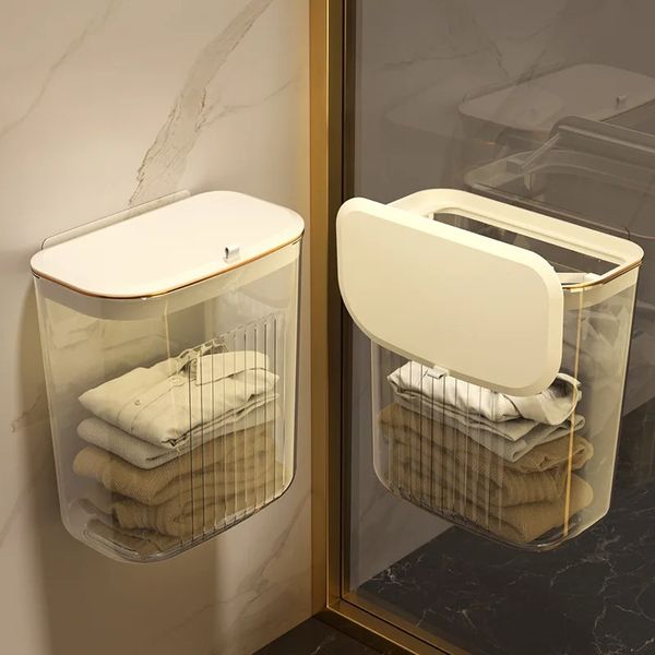 Panier de suspension murale transparent pour solutions de rangement de salle de bain Porte-toile parfaite pour les vêtements et les vêtements de rangement sales avec grand