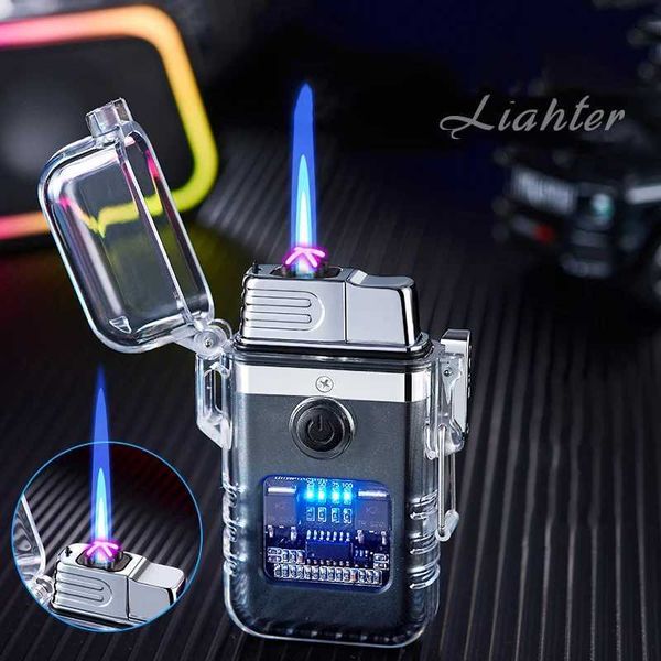 Briquet Plasma USB Transparent, étanche, sans gaz, double feu, torche à Turbine coupe-vent pour l'extérieur, cadeau pour hommes