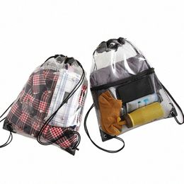 Transparent étanche W sac de rangement de voyage cordon sac de plage sport portable stockage vêtements sales sac à dos k4xc #