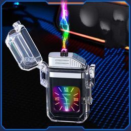 Montre étanche transparente, briquet LED, lumière de couleur, coupe-vent, chargement USB, Double Arc électronique, cadeau pour hommes LP9C