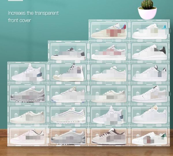 transparent blanc noir boîte à chaussures multicolore rangement pliable en plastique organisateur de maison affichage empilable combinaison superposée conteneurs de chaussures boîtes d'armoire