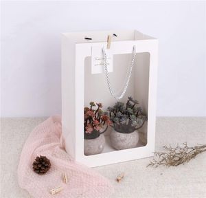 Bolso de mano transparente con ventana, papel de regalo, bolsas de regalo blancas, bolsos de recuerdo con ramo, bolsos de compras para mujer