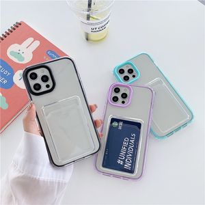 Transparant met kaartsleuven Beschermende hoesjes voor iPhone 15 14 13 12 11 Pro X XS MAX XR 8/7 Plus Schokbestendig 2IN1 Candy Bumper Helder Telefoonhoesje Achterkant 100 stuks