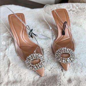 Transparante vrouw Traf Heel -jurk sandalen schoenen 864 puntige slingback sandaal mode feestpompen vrouwen sexy kristal hoge hakken 230822 295