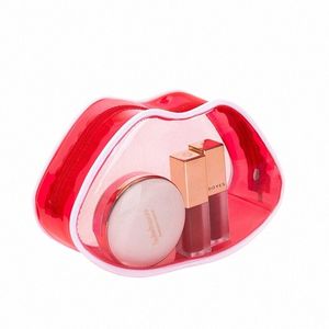 Bolsas cosméticas de mujer transparentes impermeables PVC lindos labios rojos de forma lápiz labial de lápices de labios Organizador de almacenamiento de maquillaje accesorios x4lo#