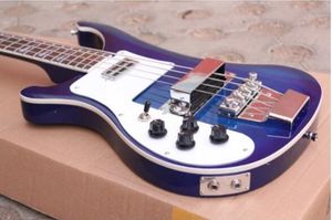 Transpartent Blauw Linkshandig 4 Strings 4003 Bass Gitaar Custom 4-String Fire GLO Body Lefty Basse GiiTare met Shark Pin Inlays Bajo Backhanded Bass-Guitar