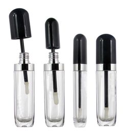 Transparante 8 ml lege verpakkingsflessen lipglossbuizen containers mini -hervulbare lippenbalsem met lipbrush zwart deksel voor monsters reizen subpakket