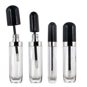 Botellas de embalaje vacías transparentes de 8 ml Tubos de brillo de labios Contenedores Mini bálsamo labial recargable con pincel de labios Tapa negra para muestras Subpaquete de viaje