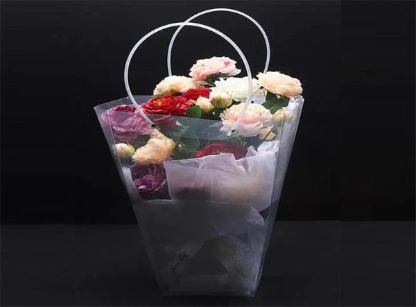 Sac cadeau transparent trapézoïdal sac à main de rangement en plastique sacs de fleurs en PVC sacs d'emballage de magasin sacs à main de fleurs de vacances de fête ZC3989377991