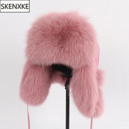 Trapper Hoeden 2023 Vrouwen Natuurlijke Bont Russische Ushanka Winter Dikke Warme Oren Mode Bomber Hoed Dame Echte Echte cap 231219