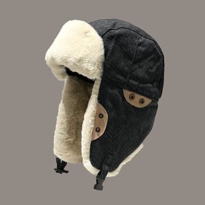 Chapeaux de trappeur Fashion Hiver Hat pour femmes hommes Bomber en peluche chaleureuse avec masque Ushanka Capo-oreillette Pilote de capot de vent Russe Gorras 231213