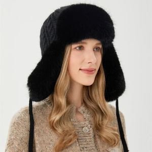 Trapper Hats Fur Winter Dikke warme gebreide Russische petten mode ushanka oordlap piloot hoed dames ski sneeuw bommenwerper 231130