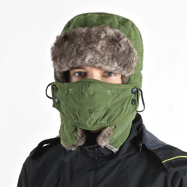 Chapeaux de trappeur de haute qualité hiver extérieur visage et cou chapeau de neige chaud avec masque escalade ski équitation pêche velours bombardier 231214