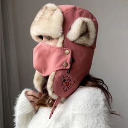 Trapper Hoeden HT2876 Russische Hoed Dikke Warme Vrouwen Winter Dames Oorklep Sneeuw Skimuts Vrouwelijke Masker Ushanka Bont Bommenwerper 231130