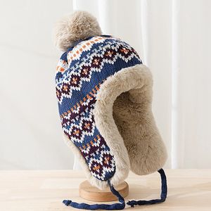 Trapper Hoeden HT4110 Russische Cap Mannen Vrouwen Gebreide Oorklep Ski Mannelijke Vrouwelijke Dikke Warme Winter Beanie Hoed Bont Pompom Russain 231130