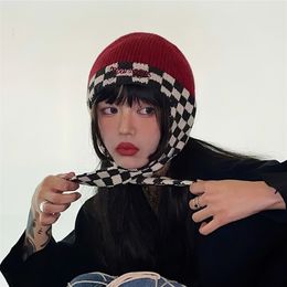 Trapper Hats Ins Ins Influencer Autumn Winter Checkboard Lattice Lei Feng Hat Warm Ear Protection Flight Cap Retro Knusted Dames Bomber Gorro 220920