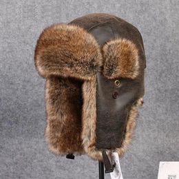 Trapper Chapeaux Men Men Fur Cuir Cuir pour l'imitation d'hiver avec Pom Ear Protect Bomber Russian Ushanka Cap Leifeng B8431 231213