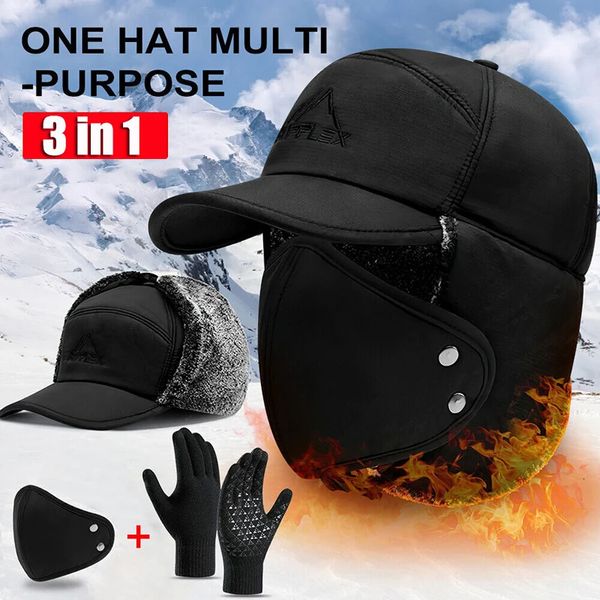 Trapper Hats Hombres Gorras de invierno con máscara Orejeras Térmica Cálida Piel sintética Bomber Sombreros Orejera Cara Boca Cubierta A prueba de viento Ciclismo Esquí Espesar Cap 231201