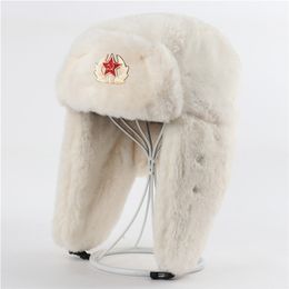 Chapeaux de trappeur hommes femmes insigne militaire de l'armée soviétique Russie bombardier pilote trooper chapeau hiver fausse fourrure oreillette neige casquettes 3 styles 231219