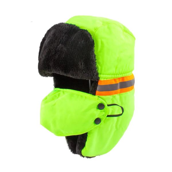 Chapeaux de trappeur pour hommes, chapeau de sécurité réfléchissant fluorescent, randonnée d'hiver en plein air, doublure en peluche thermique au néon, coupe-vent épais 231122