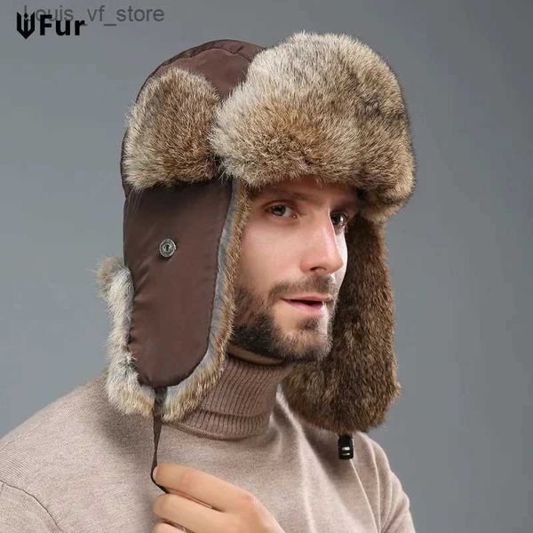 Trapper Hats Hombres Mujeres Unisex Warm Trapper Trooper Earflap Invierno Cálido Flaps Ski Hat Nuevo Bomber Hat % Natural Real Rabbit Fur Cap T231208