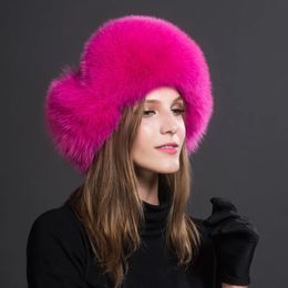 Trapper Hats Natural Fur Bomber Winter Warm Women flrufy Echte Earfiap Caps Luxe kwaliteit Russische dame echte hoed 231218
