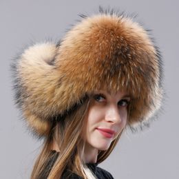 Sombreros de trampero Piel natural Sombrero de ción ruso con orejas Ushanka Mujeres Invierno Cálido Mullido Elegante Mujer Cola Cap Moda Real 221129