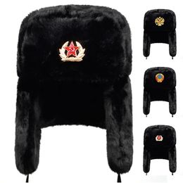 Chapeaux de trappeur Bomber Russian Bomber Eates-oreilles chaudes hommes et femmes Universel Winter Ski Badge Military Badge épaissi des chapeaux 231213