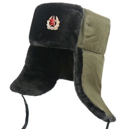 Sombreros de trampero Insignia militar del ejército soviético Rusia Ushanka Sombreros de bombardero Piloto Trampero Trooper Sombrero Invierno Imitación Piel de conejo Orejeras Hombres Gorros de nieve 231201