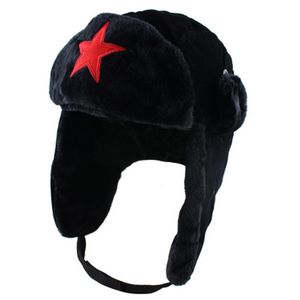 Trapper Hats Soviet Army Military Badge Russia Ushanka Bomber Hats Pilot Trapper Cap Winter Faux Rabbit Fur Earflap Snow Caps hat 230816
