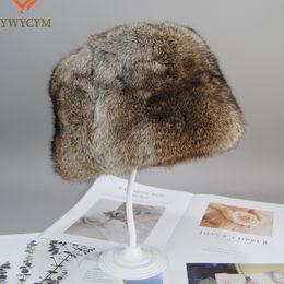 Chapeaux de trappers Unisexe Hat de fourrure marque Fashion Casqueur de bonnet chaud pour l'hiver Chauffeur naturel Real Rabbit Cap de fourrure russe Men de fur