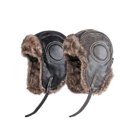 Trapper Hats Winter Ushanka Hat Men Women's Pilot Bomber Trapper Hat Faux Fur Soft Leather Snow Cap with Ear Flaps Russian Hat 230816