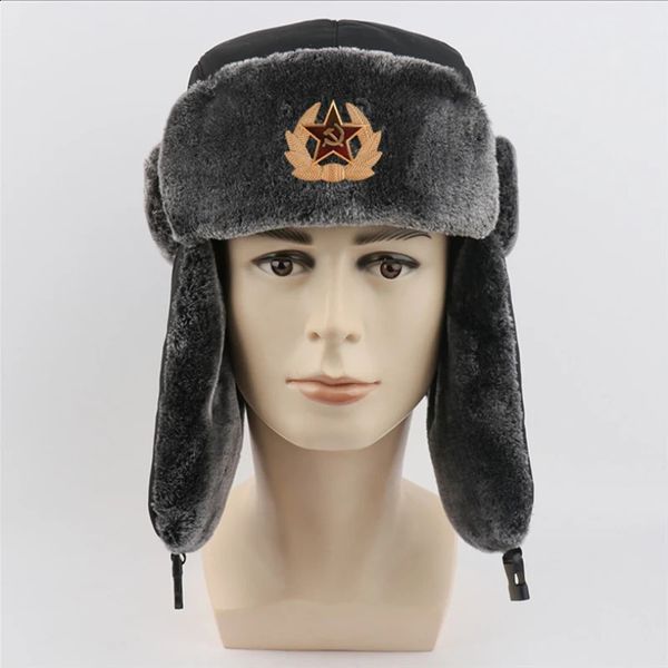 Trapper Hats WZCX Militar Rusia Insignia Piloto Bomber Hat Ushanka Mantener caliente Impermeable A prueba de viento al aire libre Earflap Hombres Gorras de nieve 231219