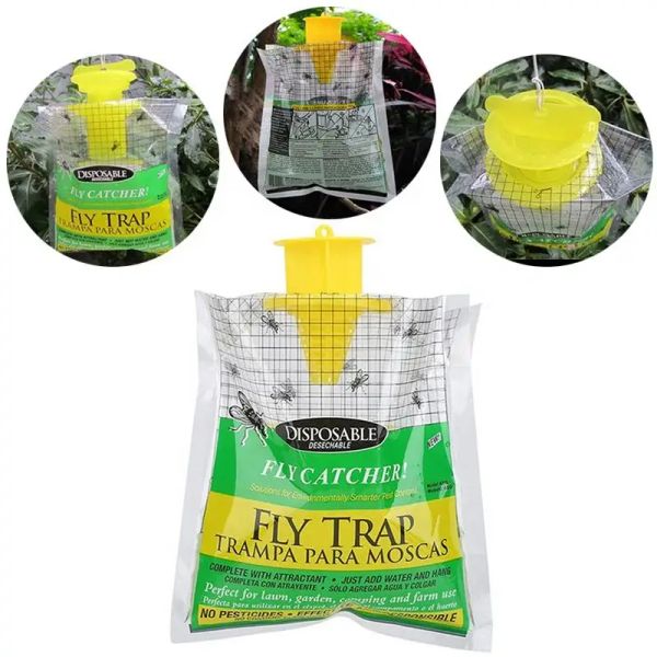 Pièges 4/6 / 8pcs Trap à mouche suspendus Sac de receveur de mouches jetables Mosquito Fly Wasp Insect Bag Killer Flies Trap à mouches utilisées pour la ferme de jardin extérieur