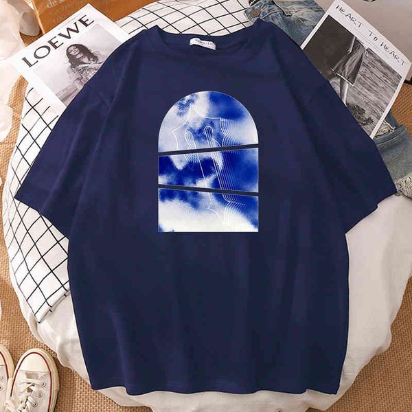 Camisetas con estampado azul de marca Trapstar Aow Sky para hombre, camiseta estética Vintage, camisetas transpirables con cuello redondo, camiseta de moda para hombre